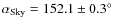 $\alpha_{\rm Sky}=152.1\pm 0.3^\circ$