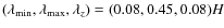 $(\lambda_{\min},\lambda_{\max},\lambda_{z})=(0.08,0.45,0.08)H$