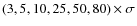 $(3,5,10,25,50,80) \times \sigma $