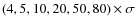$(4,5,10,20,50,80) \times \sigma$