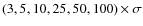 $(3,5,10,25,50,100) \times \sigma $