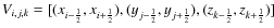 $V_{i,j,k}=[(x_{i-\frac{1}{2}},x_{i+\frac{1}{2}}), (y_{j-\frac{1}{2}},y_{j+\frac{1}{2}}),(z_{k-\frac{1}{2}},z_{k+\frac{1}{2}})]$