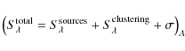 \begin{displaymath}\left(S_{\lambda}^{\rm total}=S_{\lambda}^{\rm sources}+S_{\lambda}^{\rm clustering}+{\sigma}\right)_{A}\\
\end{displaymath}