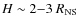 $H\sim2{-}3~R_{\rm NS}$