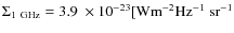 $\rm\Sigma_{1~{\rm GHz}} = 3.9\ \times 10^{-23} [{\rm Wm}^{-2}{\rm Hz}^{-1}~{\rm sr}^{-1}$