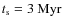 $t_{\rm s} = 3 ~ {\rm Myr}$
