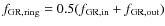 $f_{\rm GR, ring} = 0.5 (f_{\rm GR, in} + f_{\rm GR, out})$