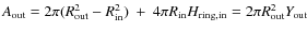 $A_{\rm out} = 2\pi (R_{\rm out}^2- R_{\rm in}^2) ~+~ 4\pi R_{\rm in} H_{\rm ring, in}
= 2\pi R_{\rm out}^2 Y_{\rm out}$