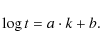 \begin{displaymath}\log t = a \cdot k + b.
\end{displaymath}