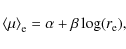 \begin{displaymath}\left\langle \mu\right\rangle_{\rm e}=\alpha+\beta\log(r_{\rm e}),
\end{displaymath}