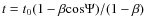 $t= t_0 (1-\beta \rm cos \Psi)/(1-\beta)$