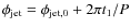 $\phi_{\rm jet} = \phi_{\rm jet, 0} +2 \pi t_1/P$