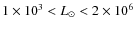 $1 \times 10^{3} < L_{\odot}
< 2 \times 10^{6}$