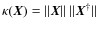 $\kappa(\vec{X})=\vert\vert\vec{X}\vert\vert~\vert\vert\vec{X}^\dagger\vert\vert$