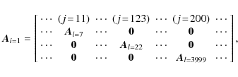 \begin{displaymath}\vec{A}_{i=1}=
\left[
\begin{array}{ccccccc}
\cdots & (j\!=\!...
...} & \cdots & \vec{A}_{l=3999} & \cdots \\
\end{array}\right],
\end{displaymath}