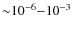 ${\sim} 10^{-6}{-}10^{-3}$