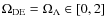 $\Omega_{\rm DE}=\Omega_\Lambda\in[0,2]$