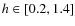 $h\in [0.2,1.4]$