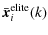 $\displaystyle \bar{{\vec x}}^{\rm elite}_i(k)$
