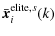 $\displaystyle \bar{{\vec x}}^{{\rm elite},s}_i(k)$