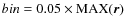 $bin=0.05\times {\rm MAX} ({\vec r})$