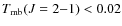 $T_{\rm mb}(J=2{-}1) < 0.02$
