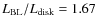 $L_{\rm BL}/L_{\rm disk} = 1.67$