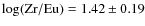 $\log({\rm Zr}/{\rm Eu}) = 1.42 \pm 0.19$