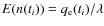 $E(n(t_i))=q_{\rm e}(t_i)/ \lambda$