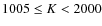 $1005 \leq K < 2000$