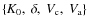 $\{K_0,~\delta,~V_{\rm c},~V_{\rm a}\}$