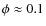 $\phi\approx 0.1$