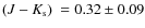 $\mbox{$(J-K_{\rm s})$ }=0.32\pm0.09$