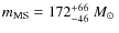 $m_{\rm MS}=172^{+66}_{-46}~\mbox{$M_\odot$ }$