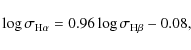 \begin{displaymath}\log \sigma_{{\rm H}\alpha} = 0.96 \log \sigma_{{\rm H}\beta} - 0.08,
\end{displaymath}
