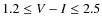 $1.2\le V-I \le2.5$