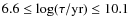 $6.6 \leq \log(\tau/{\rm yr}) \leq 10.1$