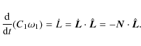 \begin{displaymath}
\frac{{\rm d}}{{\rm d}t}(C_1\omega_1)=\dot{L}={\dot{\vec L}}\cdot{\hat{\vec L}}=-{\vec N}\cdot{\hat{\vec L}}.
\end{displaymath}