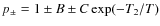 $p_{\pm} =1 \pm B \pm C \exp( - T_{2} / T )$
