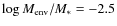 $\log M_{\rm env}/M_* = -2.5$