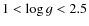 $1<\log g < 2.5$