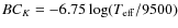 $BC_{K} = -6.75\log(T_{\rm eff}/9500)$
