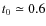 $t_0\simeq 0.6$