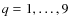 $q=1,\dots,9$