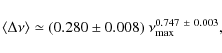 \begin{displaymath}
\langle\Delta\nu\rangle\simeq (0.280 \pm 0.008)\ \nu_{{\rm max}}^{0.747~\pm~0.003} ,
\end{displaymath}