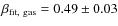 $\beta_{\rm fit,~gas}=0.49\pm 0.03$