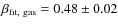 $\beta_{\rm fit,~gas}=0.48\pm 0.02$