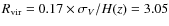 ${R}_{\rm vir}=0.17\times \sigma_{V}/H(z) = 3.05$