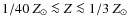 $1/40~Z_\odot \la Z \la 1/3~Z_\odot$
