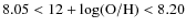 $8.05<12+\log({\rm O/H})<8.20$